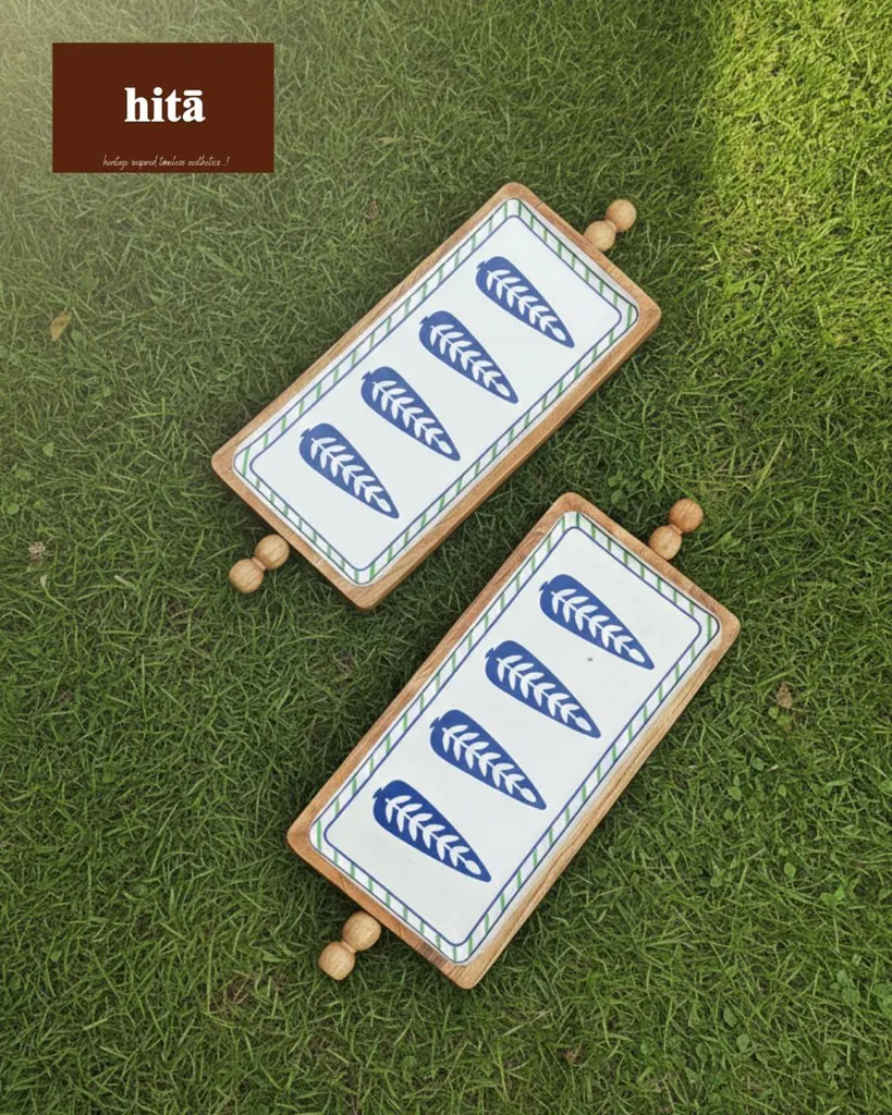 Leaf Print Wooden Serving Tray