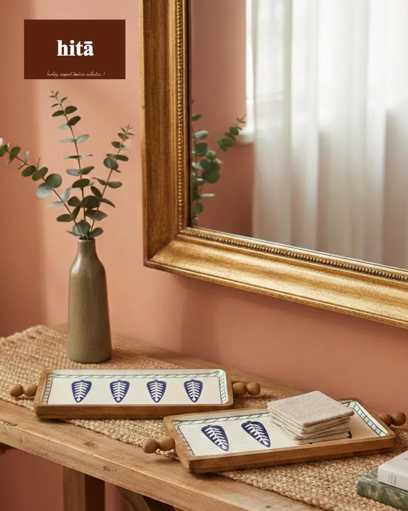 Leaf Print Wooden Serving Tray