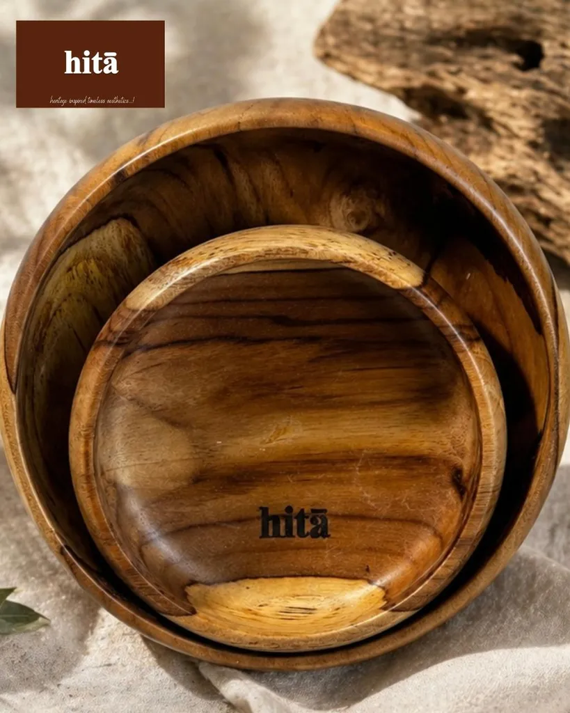 Rustic Grain Wooden Bowl Set (Set of 2)