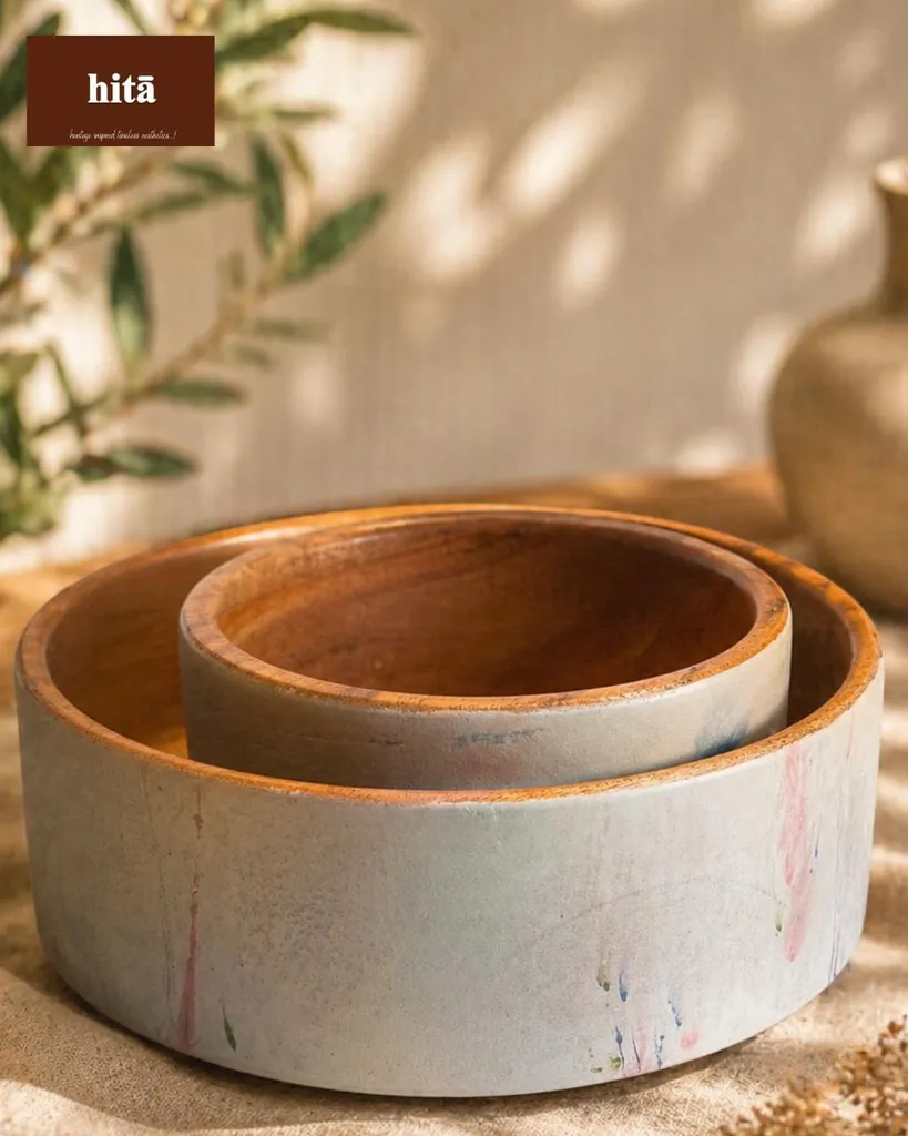 Artisan Dual-Tone Wooden Bowl Set (Set of 2)