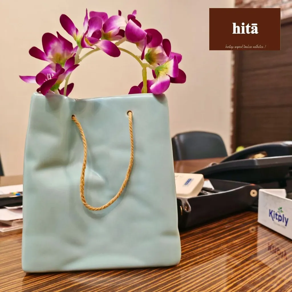 Clay Tote Ceramic Bag Vase (Aqua Blue)